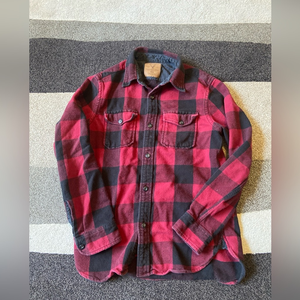 Women's American Eagle Flannel Button Down Shirt Red Black Lumberjack Size M